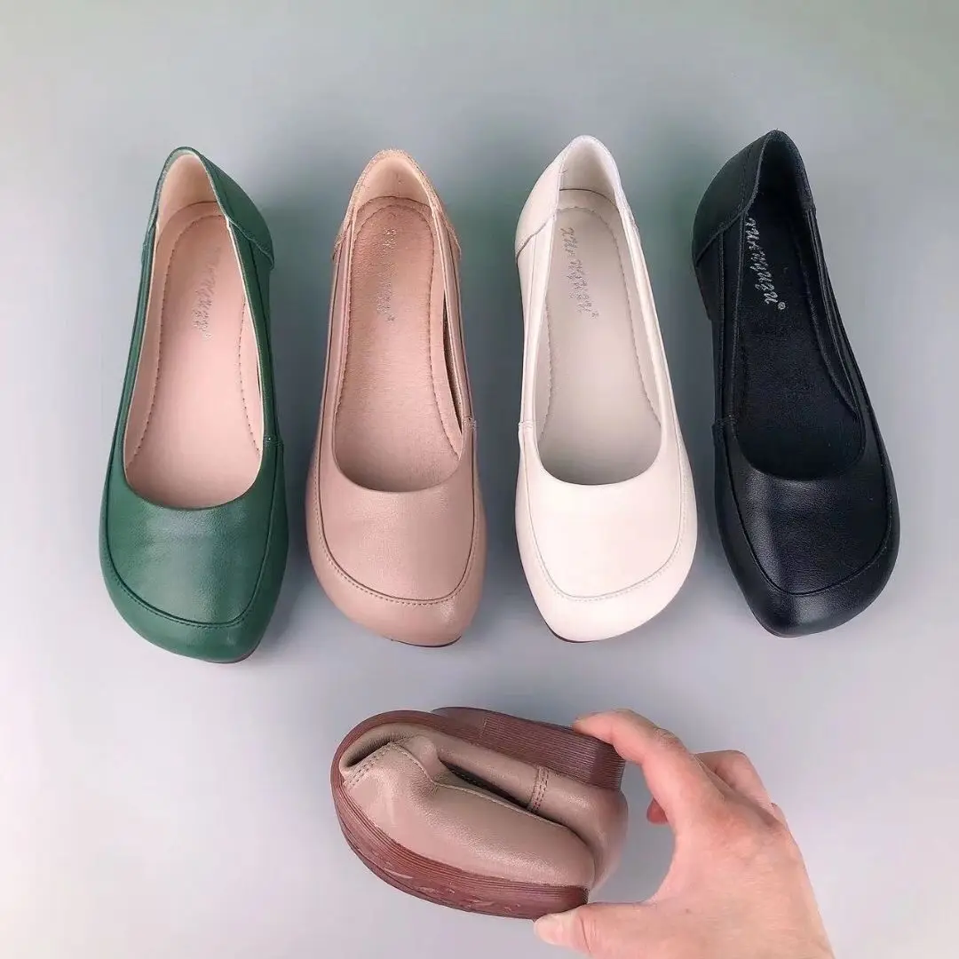 Elegant Dressy Ballet Flats Women\'s Plain Loafer Concise Slip On Office Nurses Work Shoes New Woman Faux Leather Green Moccasins