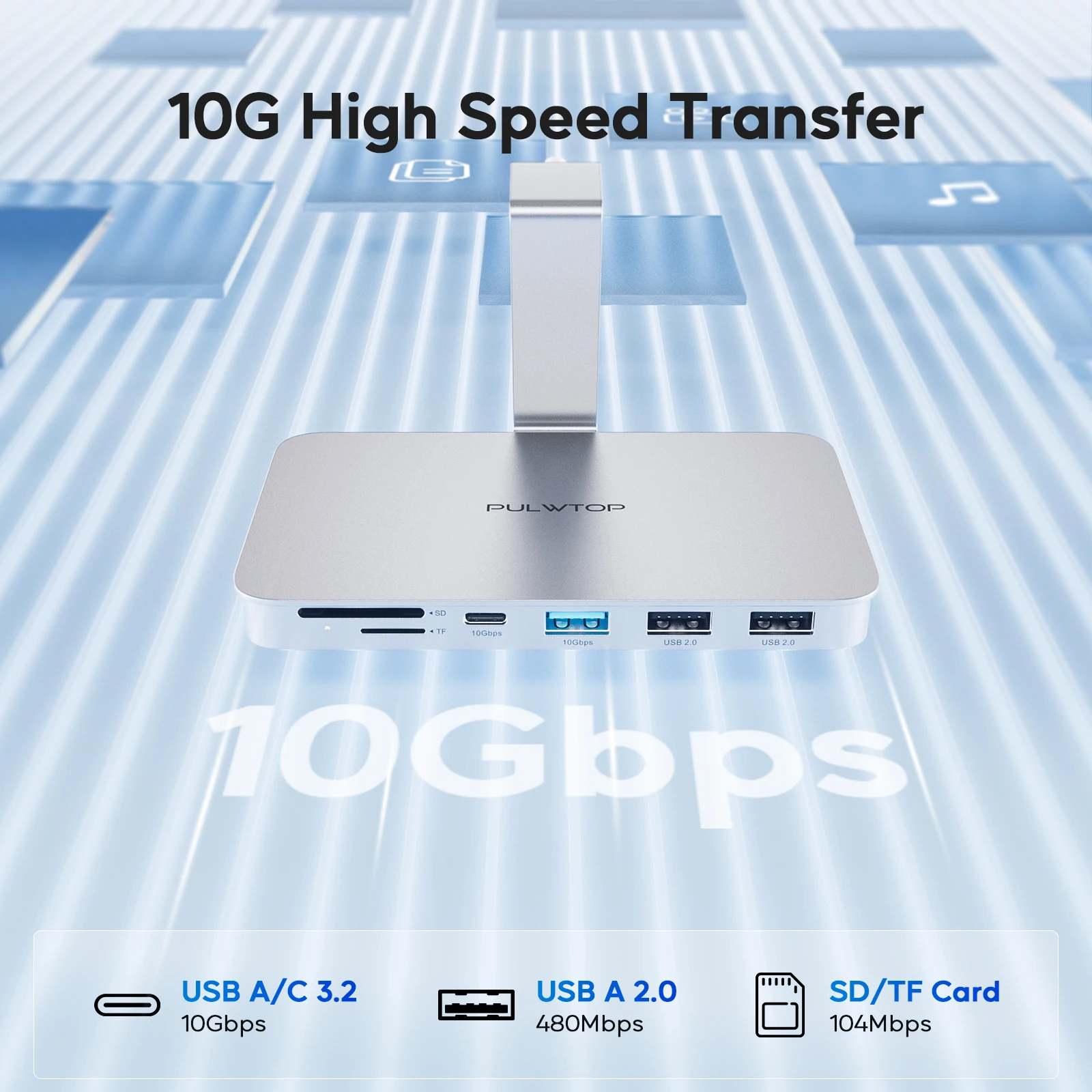 Hub USB C PULWTOP con custodia SSD NVMe SATA per iMac 24 pollici M1/M3/M4, hub iMac con USB A/C 10 Gbps, 2 x USB A 2.0, SD/TF