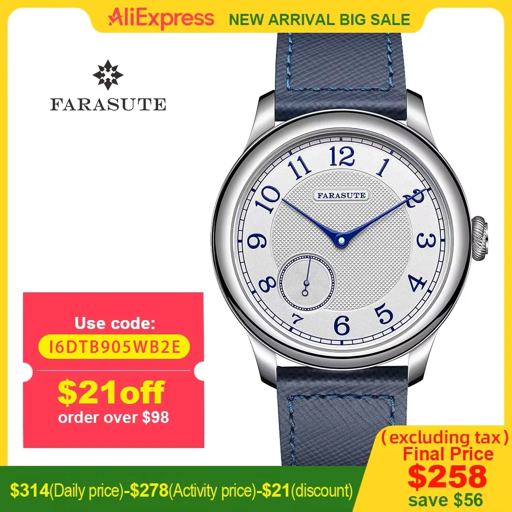 

FARASUTE НОВЫЕ мужские часы с циферблатом лосося St17 Ручные механические часы Маленькая секундная винтажная браслет Bonklip