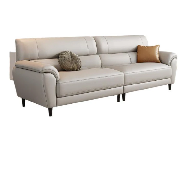 Leather sofa modern simple Italian minimalist leather art large and small apartment straight row three light luxury cowhide sofa