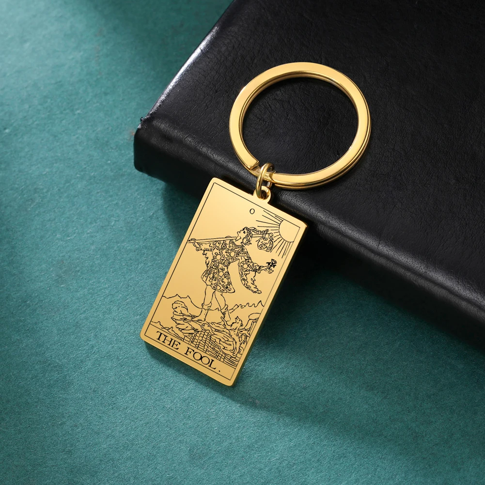 COOLTIME The Major Arcana Pendant Keychain Tarot Card Vintage Key Ring Stainless Steel Divination Jewelry Accessories for Car