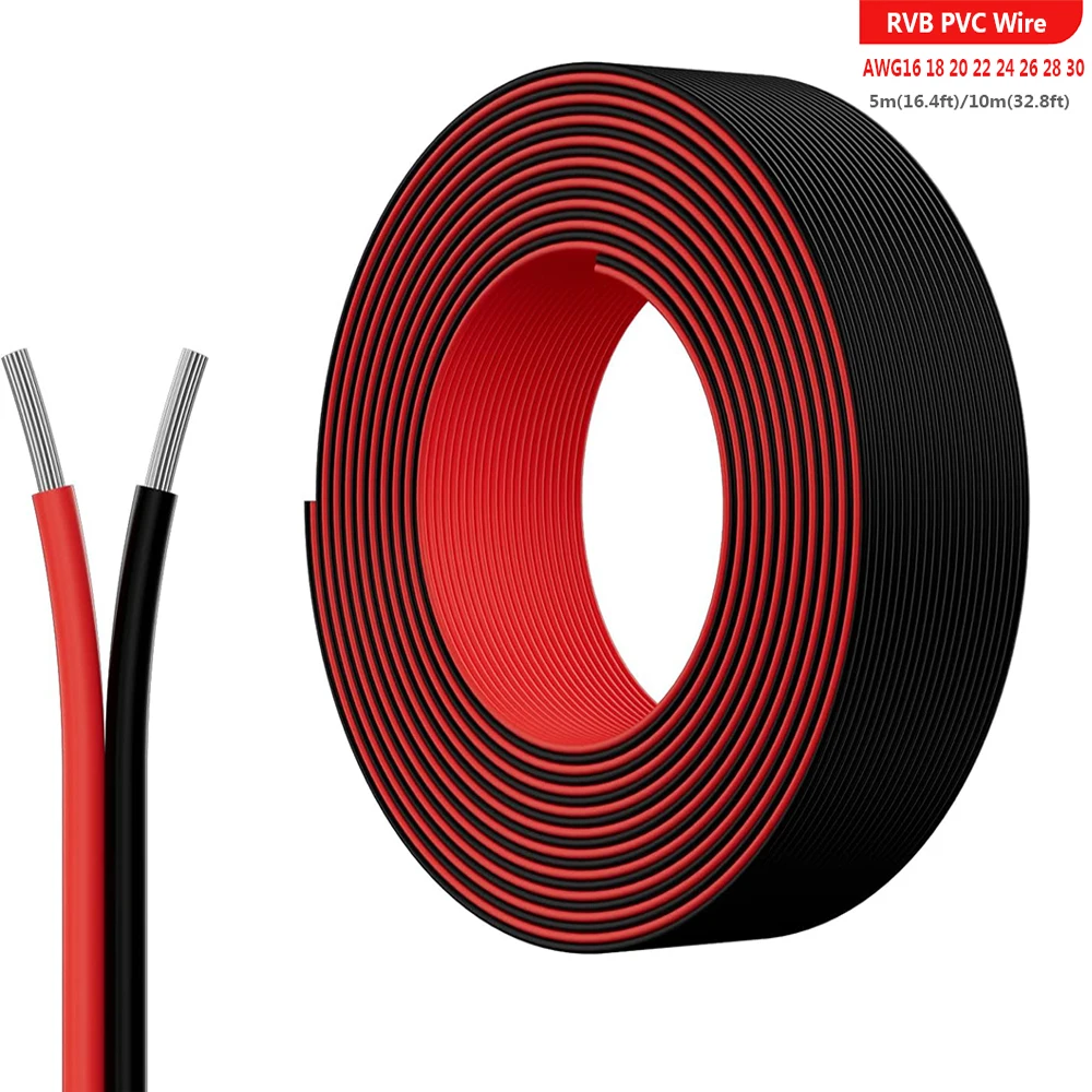 

18 AWG Wire Electrical Cord 2 Conductor 10M/5M/20M Wire Cord 18 20 16 22 Gauge Flexible Cable For LED Strips Electrical Cable