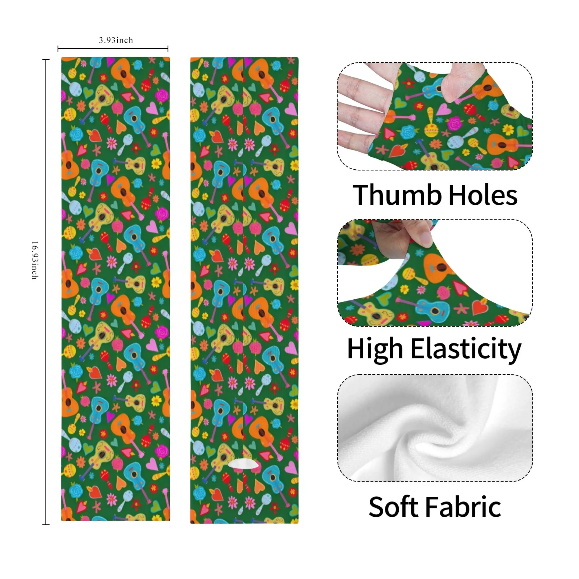 Latin Style Color Guitar Printed Arm Guards Fashion Outdoor Sports Arm Sleeves Camping Beach Gardening Protective Sleeves Unisex