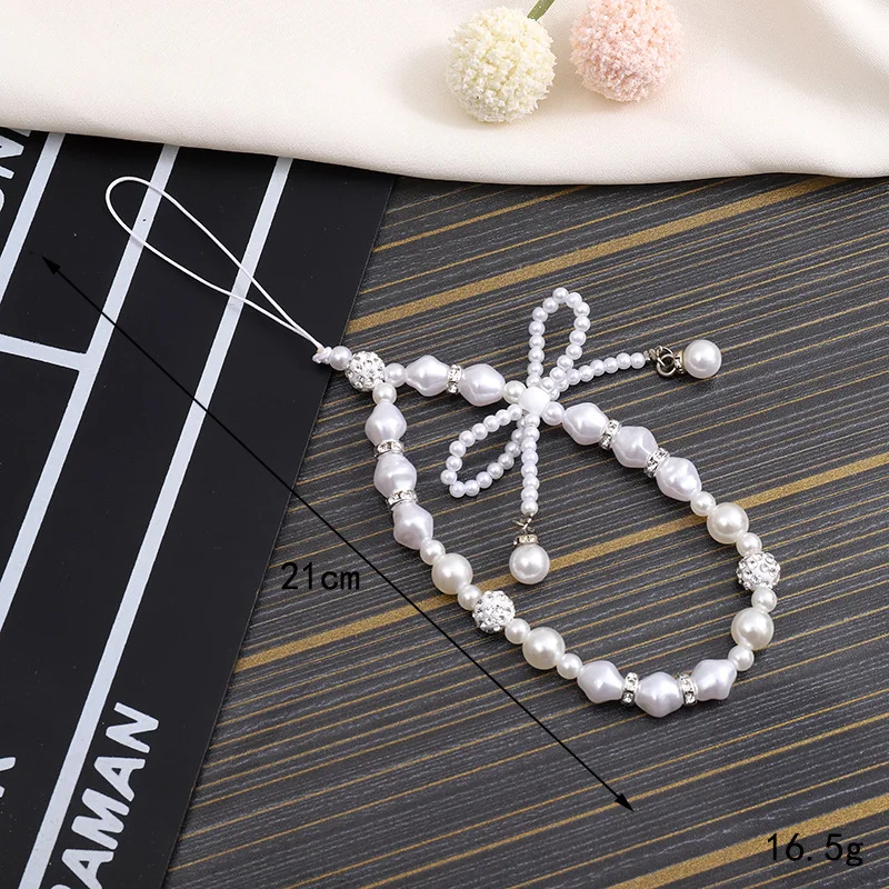 Trendy Crystal Pearl Tassel Bow Phone Lanyard New Jewelry for Women Bohemian Star Love Anti Loss Wrist Strap Cellphone Case Rope