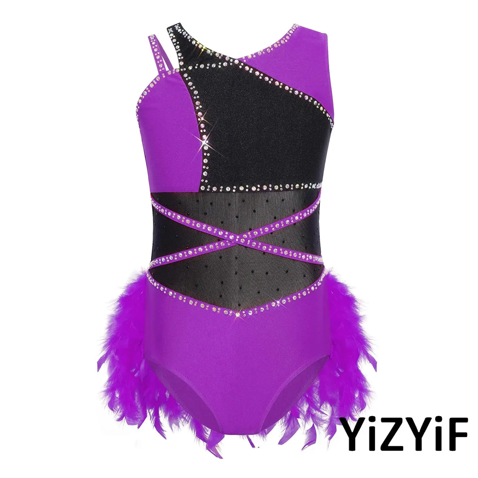 

Детский костюм для латиноамериканских танцев и джаза для девочек: блестящий боди без рукавов со стразами на плечах для гимнастики, фигурного катания и танцев