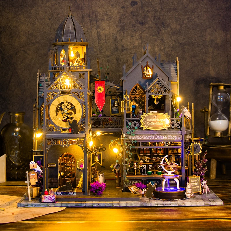 Retro diy de madeira em miniatura casas de boneca estatuetas 3d puzzle kit montagem com móveis casa casas de bonecas para amigo presente natal