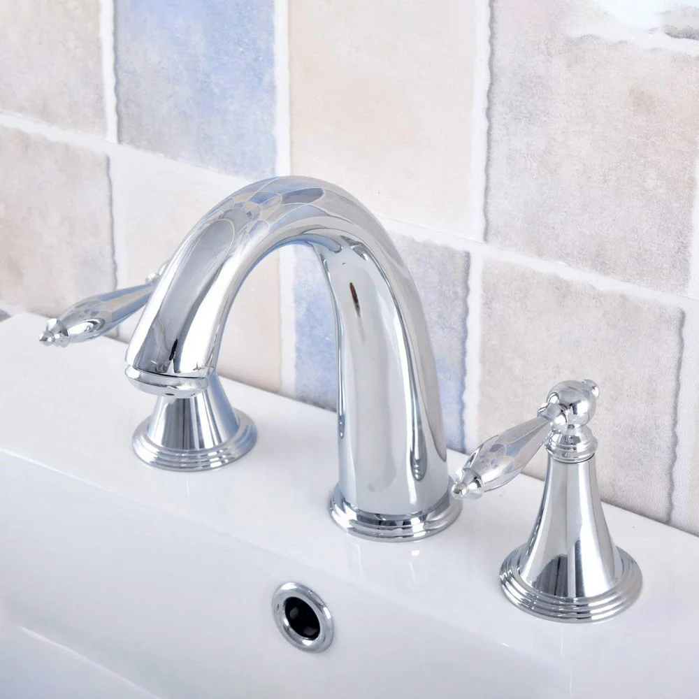 

Polished Chrome Widespread Bathroom Sink Faucet 3 Hole Basin Mixer Tap anf547