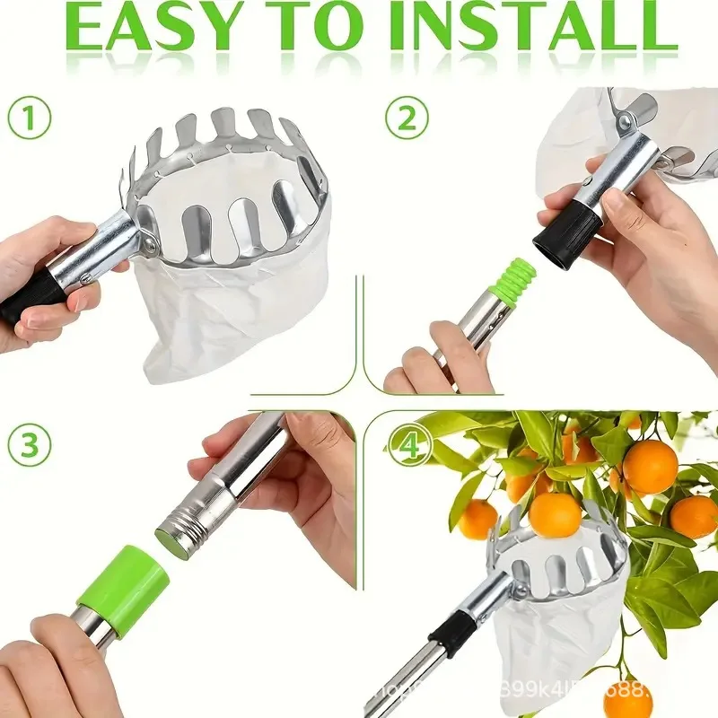 Picker，Portable Adjustable Telescopic Pole Fruit Picker，Picking Apples And Plums，Mesh Bag Style