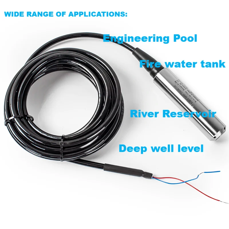 Sensor de nivel de agua líquida integrado, transductor de nivel de líquido sumergible DC24V, sonda S304, transmisor de nivel de agua 0-0-20M 30M