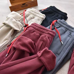 Autumn Winter New 400g Thickened Velvet Ankle-tied Sweatpants Men's Simple Elastic Waist Drawstring Sports Casual Loose Pants