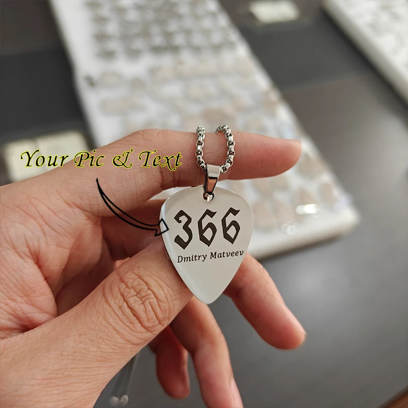 Personalized Custom Guitar Pick Pendant Necklace Customized Photo Nameplate Necklace 304L Stainless Steel Jewelry Musician Gift