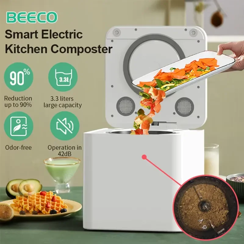 Electric Food Waste Disposer 3.3L Stainless Steel Automatic Kitchen Garbage Grinder Low Noise Odor Free Household Appliance