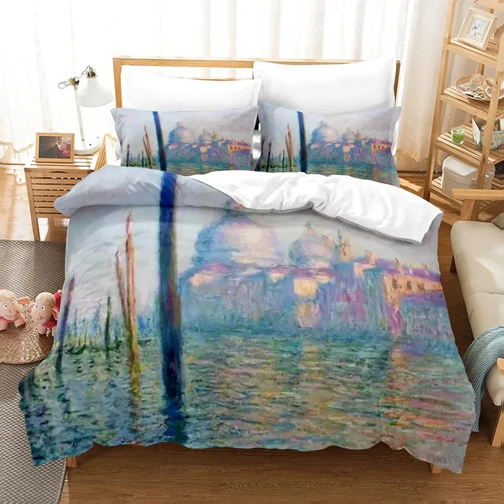 Oil Painting Duvet Cover Set King Queen Size, Printed Duvet Cover With Famous Paintings By Monet And Van Gogh For Teens Adults
