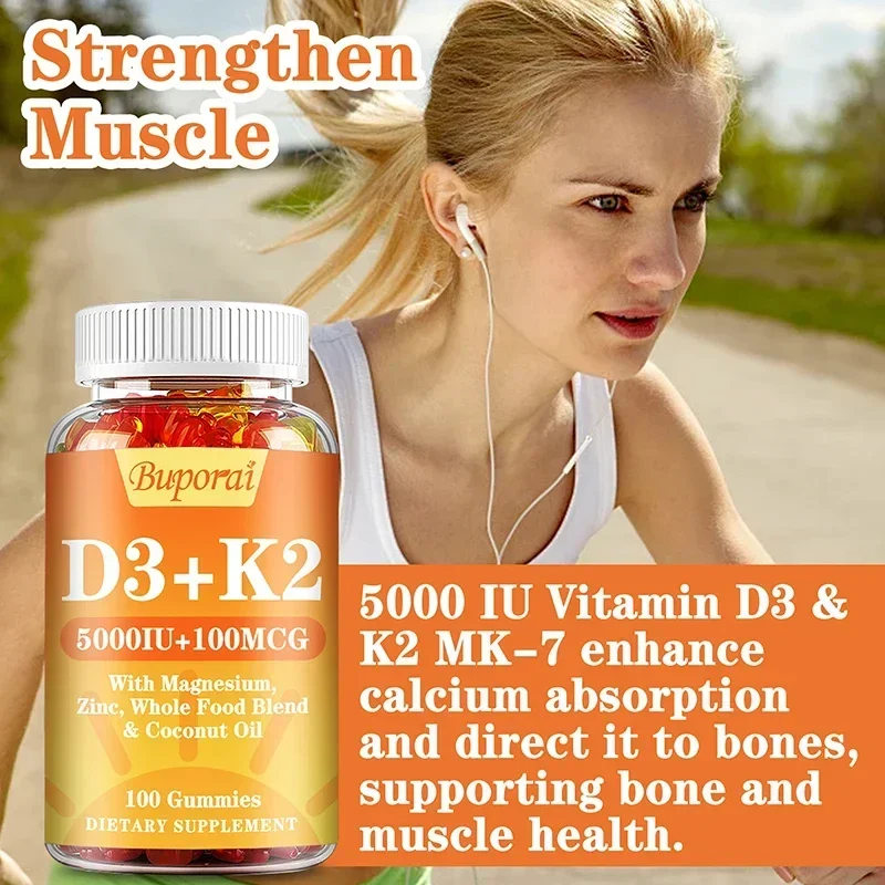 Vitamin D3 K2 Gummies - Strengthen Bones, Support Heart and Joint Health, Improve Immunity, Mood and Energy Levels
