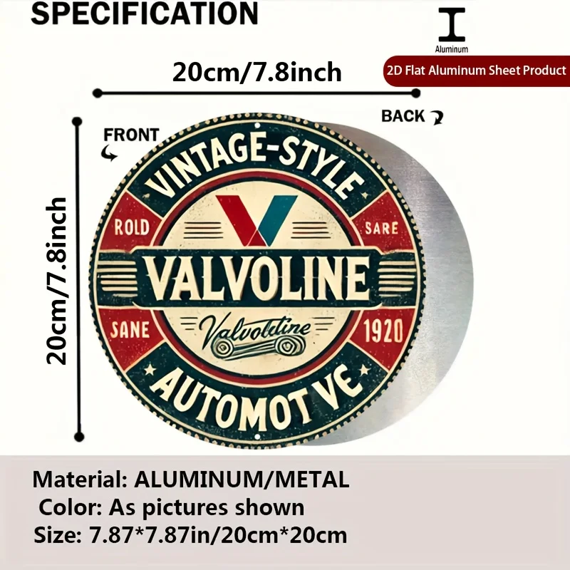 2D Flat, 2D Flat 1pc Vintage Look Round Aluminum Sign, Automotive Metal Tin Sign - Classic Design Rustic Metal Wall Art, Retro L