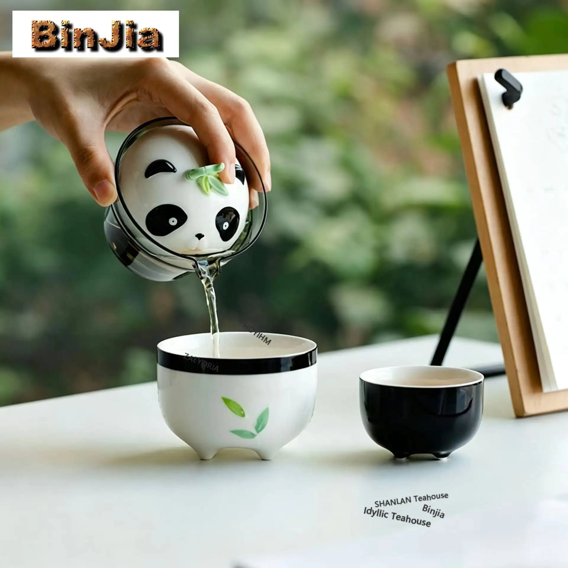 Cute Panda Travel Tea Set Kit Handmade 1 Pot 2 Cups Household Tea Brewing Organizer Portable Camping Tote Bag Supplies Craft