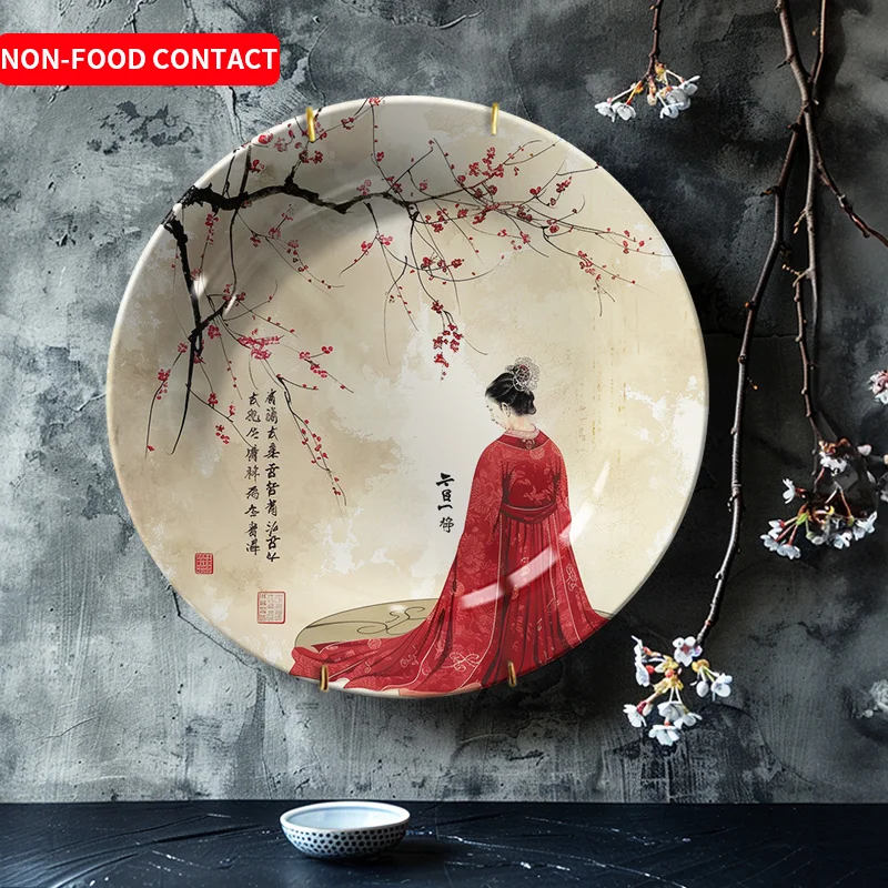 Vestido rojo elegante de inspiración asiática para mujer, placa de decoración Cultural roja tradicional, pared de cerámica segura para contacto sin alimentos, 1 ud.
