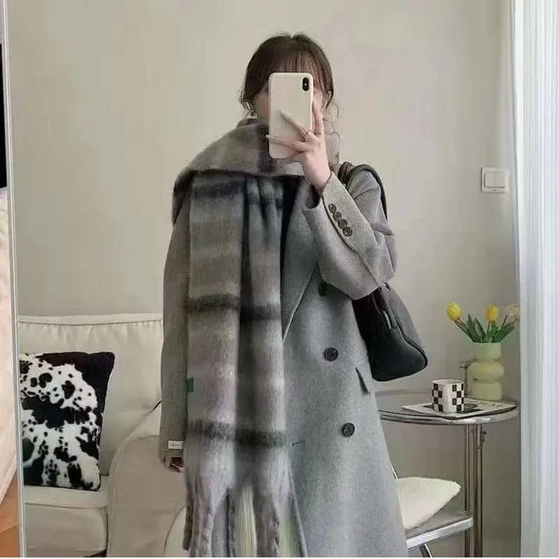 Rainbow Stripe Scarf for Women, Colorful Plaid Wrap, Soft Chunky Knit Scarf, Retro Y2K Fashion Scarf, Cozy Winter Accessory