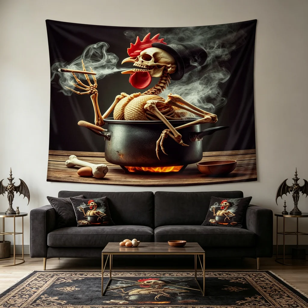 1PC Skeleton Chicken Art Print Backdrop Banner, Bedroom Living Room Photo Background, Polyester, Home Decor, Wall Art