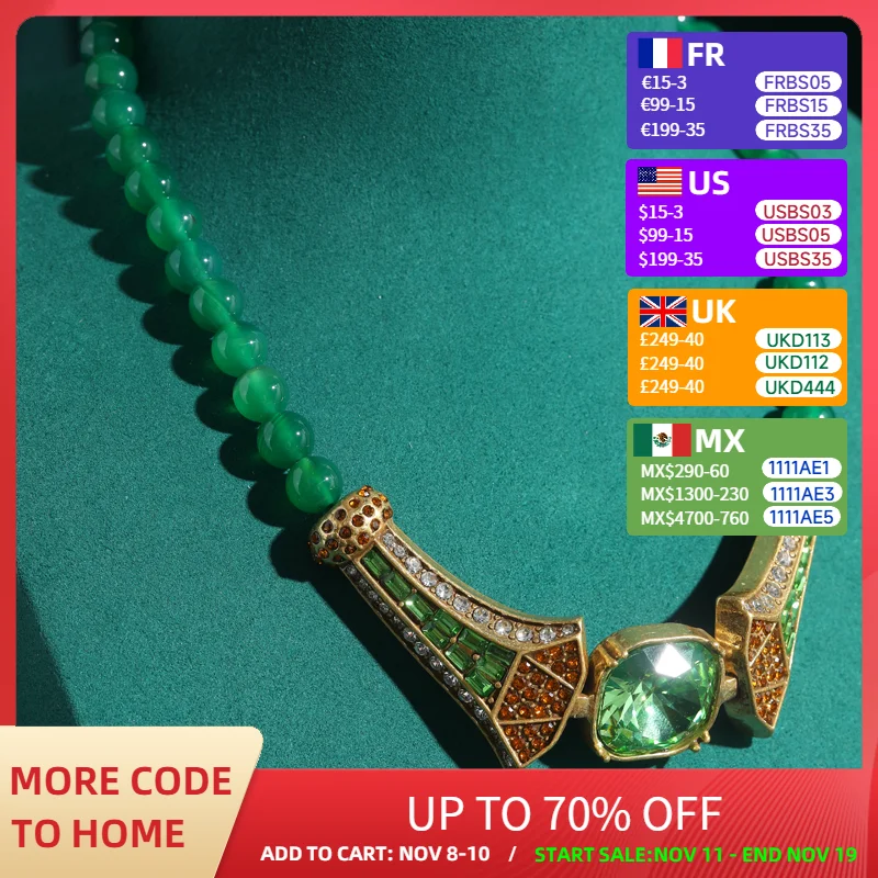 

Wedding Emerald Green Beaded Necklace Crystal Chunky Choker Woman Luxury Antique Gold Color Vintage Jewelry Accessories 2025