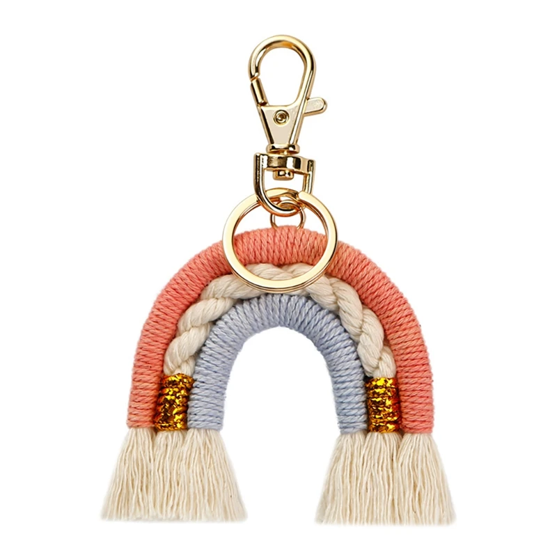 Macrame Rainbow พวงกุญแจ,พวงกุญแจทอมือ,Boho สีสันสดใสจี้สําหรับกุญแจรถกระเป๋าถือกระเป๋าเป้สะพายหลัง
