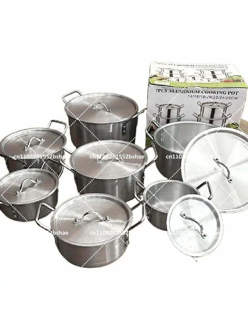 14-Piece Non-Stick Aluminum Cookware Set with Lids, Soup Pot and Wok, Polished Kitchen Pots and Pans Set