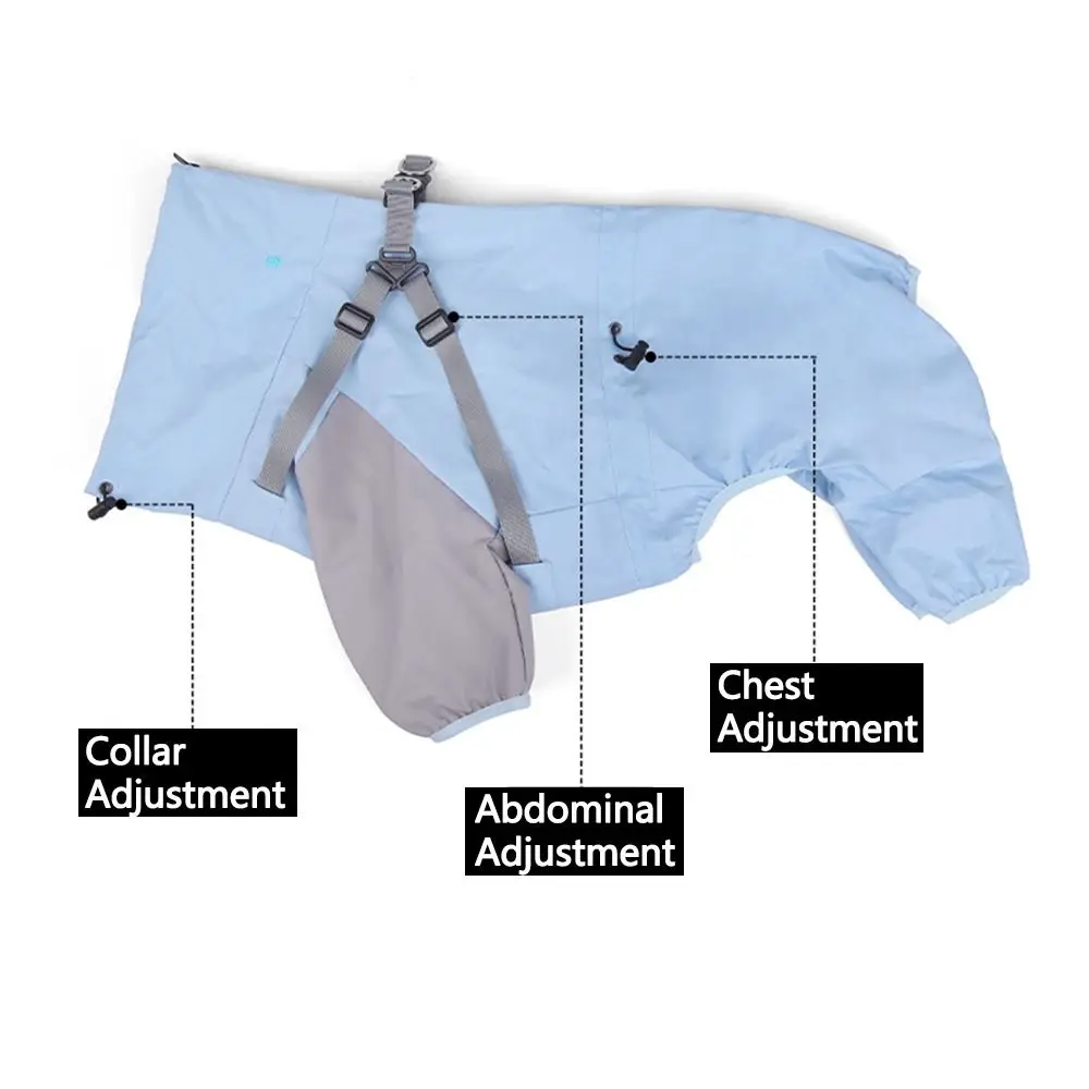 Manteau imperméable imperméable pour chien, vêtements à quatre pattes avec chapeau, imperméable d'extérieur pour chien, veste de pluie respirante à rayures réfléchissantes