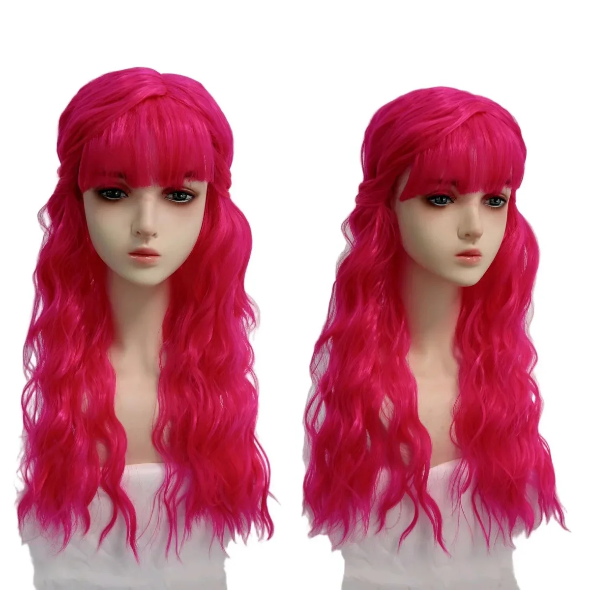 Women's Multi-Color Long Wavy Wig with Half-Up Braids Straight Bangs Voluminous Wavy Texture Perfect for Halloween and Comic-Con