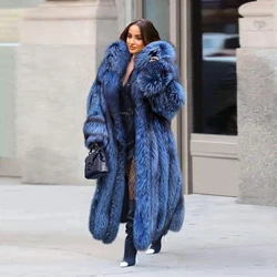 Natural Blue Fox Fur Overcoat Women Winter Thicken Luxury Outertwear Parkas 2022 New Genuine Warm Real Fox Fur Coats Female