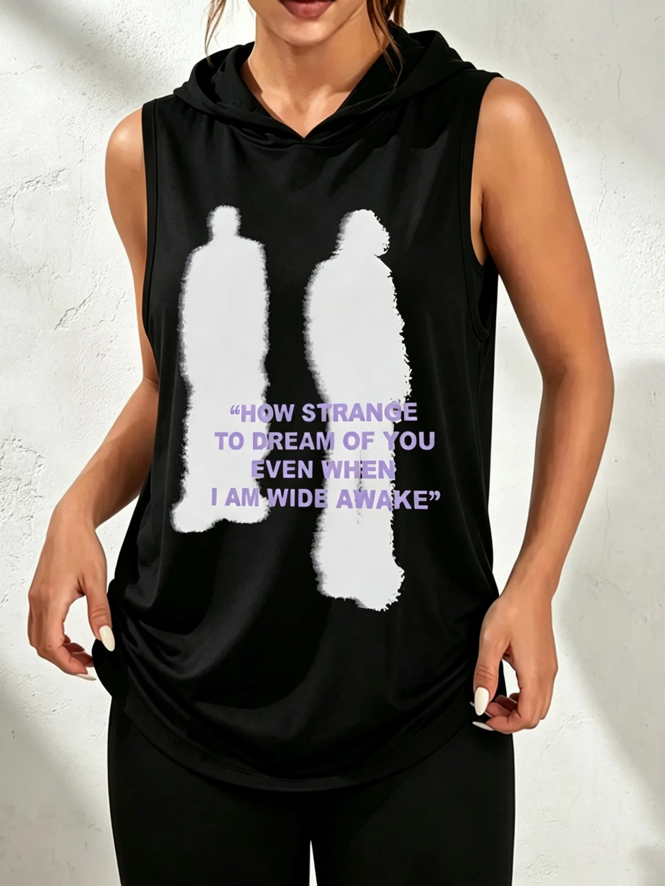 Unisex Couple Silhouette Text Quote Print Sleeveless Hooded Tank Top Aesthetic Minimalist Grunge Streetwear Hood Vest