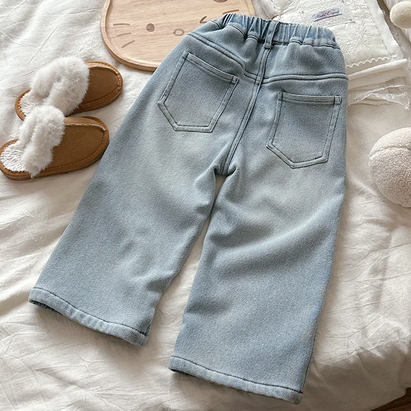 2025 Girls' Winter Hot Sale: Austenitic Fleece Warm Thick Versatile Elastic Waist Bow Jeans