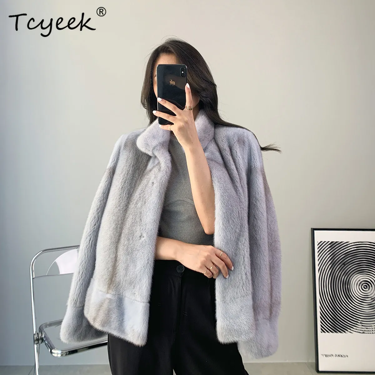 

Tcyeek Natural Real Mink Fur Coat Women Winter Clothes New in Outerwears Pink Cross Whole Mink Woman Jacket Fashion Шуба Женская
