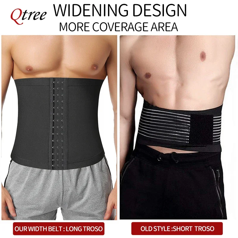 Qtree Mens Abdomen Reducer Fitness Sweat Trimmer Slimming Belt Waist Trainer Belly Cincher Shapewear Corset Sauna Body Shaper