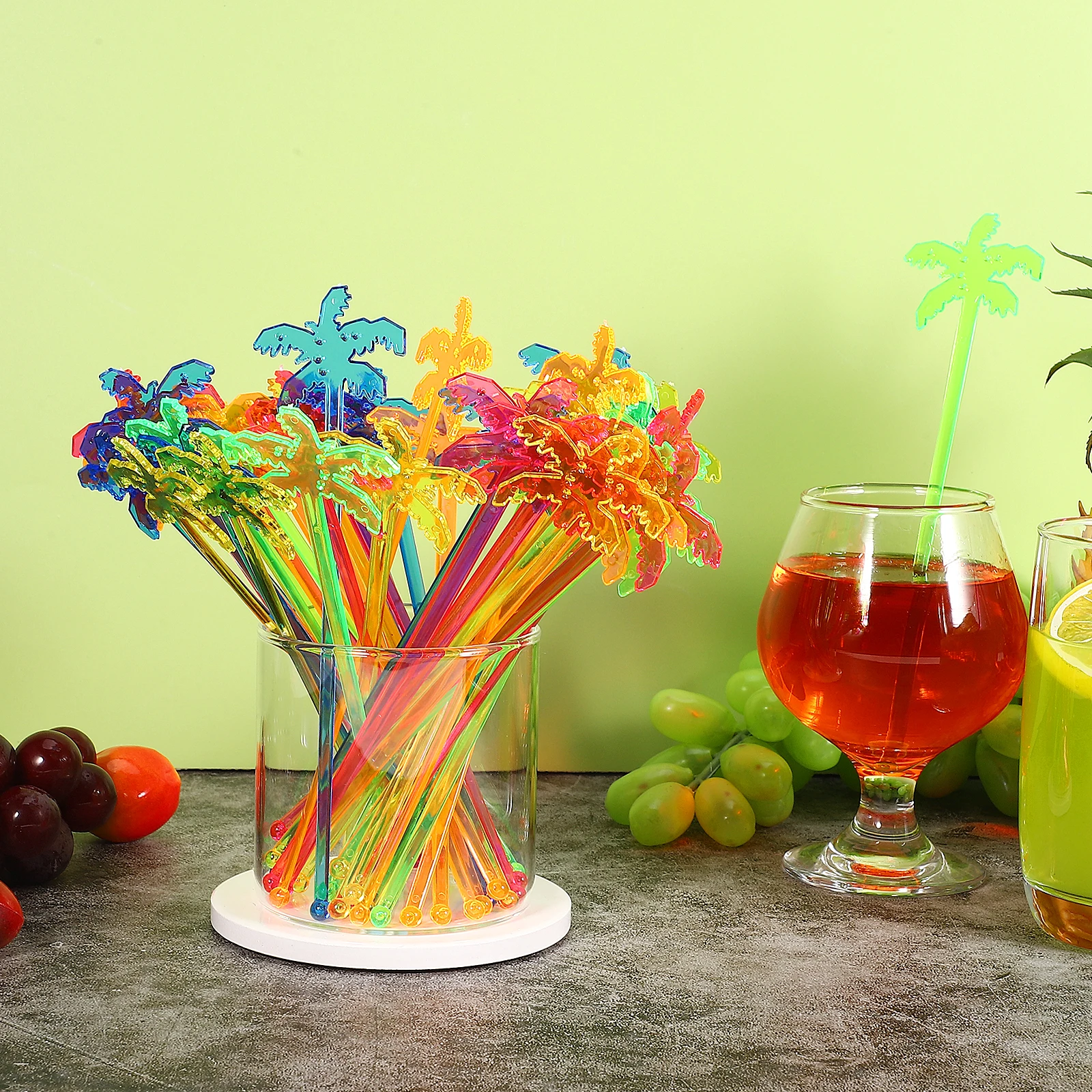 

150pcs Coconut Tree Shaped Stirring Rods Colorful Plastic Cocktail Sticks for Home Bar Party Coffee Juice Milk Stirrers