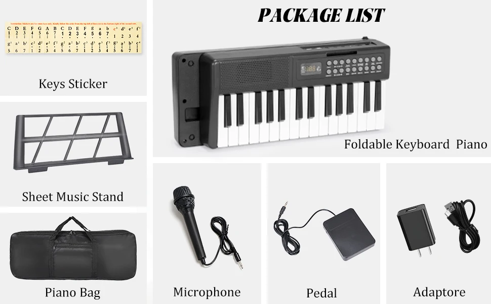 61 مفتاحًا لوحة مفاتيح محمولة بيانو 1000 نغمة 150 أغنية تجريبية قابلة للطي لوحة مفاتيح إلكترونية بيانو #4