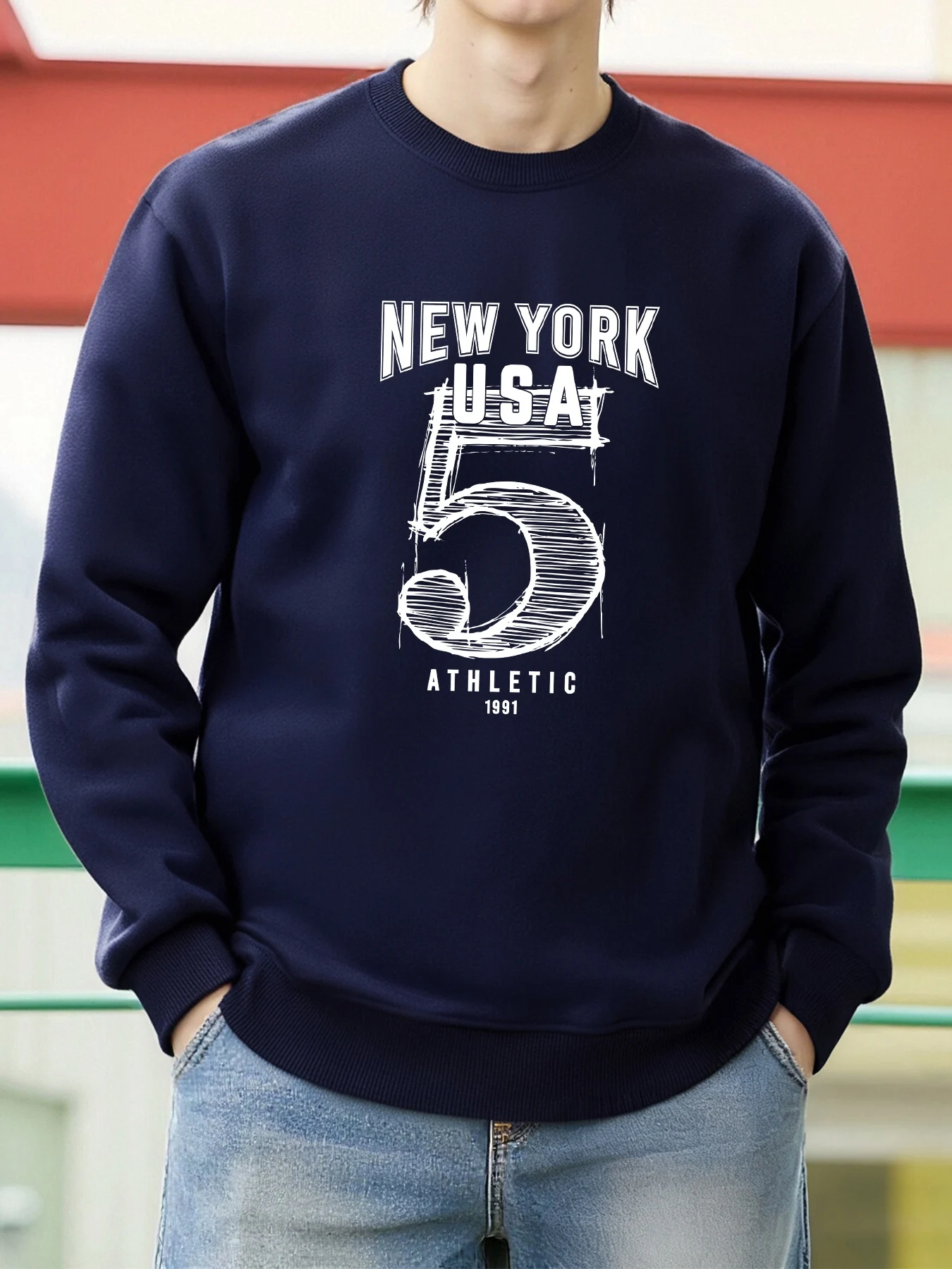 New York USA Nummer 5, Muster, Herren-Sweatshirt, Hip-Hop, Herbst-Pullover, All-Match, Rundhalsausschnitt, Kleidung, Fleece, lässige Mode-Tops