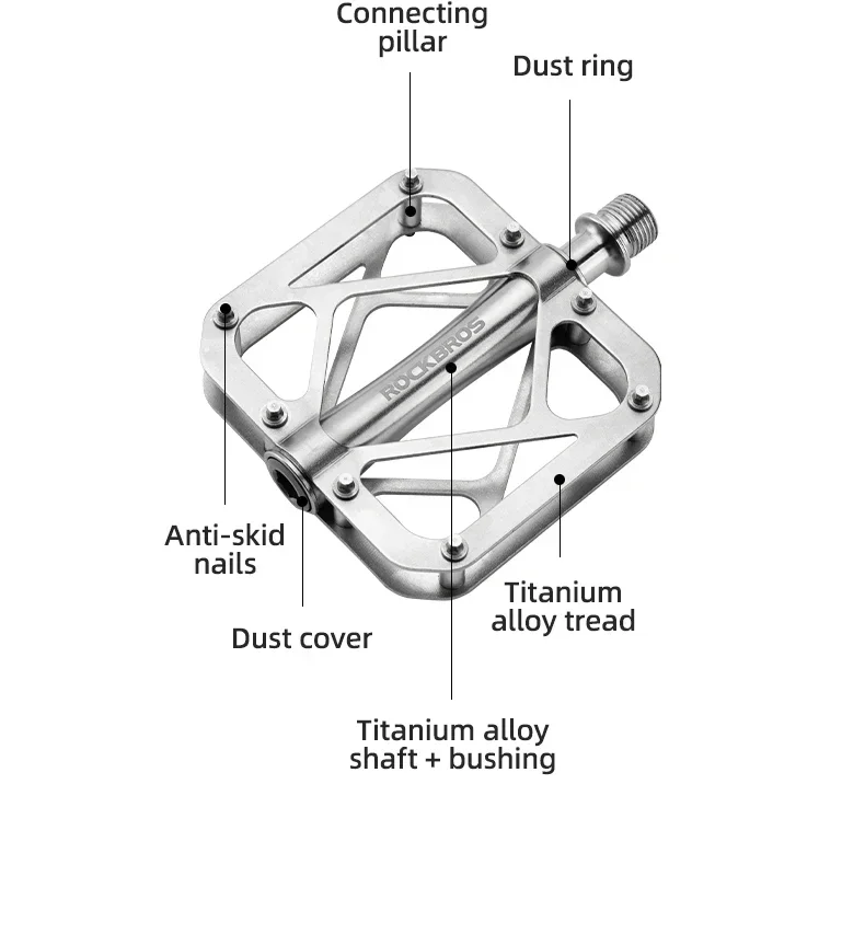 ROCKBROS Titanium Alloy Bike Pedals Ultralight Anti-slip Wide Pedal MTB Road Bike Stainless Steel Nails Cycling Accessories