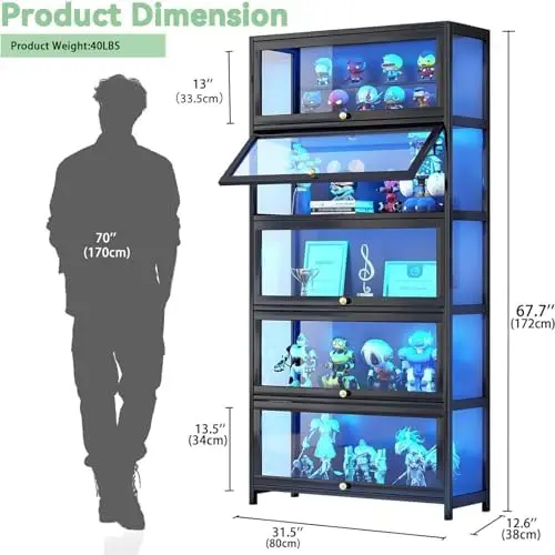 Display Cabinet with Acrylic Glass Doors 67.7'' Tall Curio Cabinet - Collectibles Toy Organizers Rack & Display Shelf