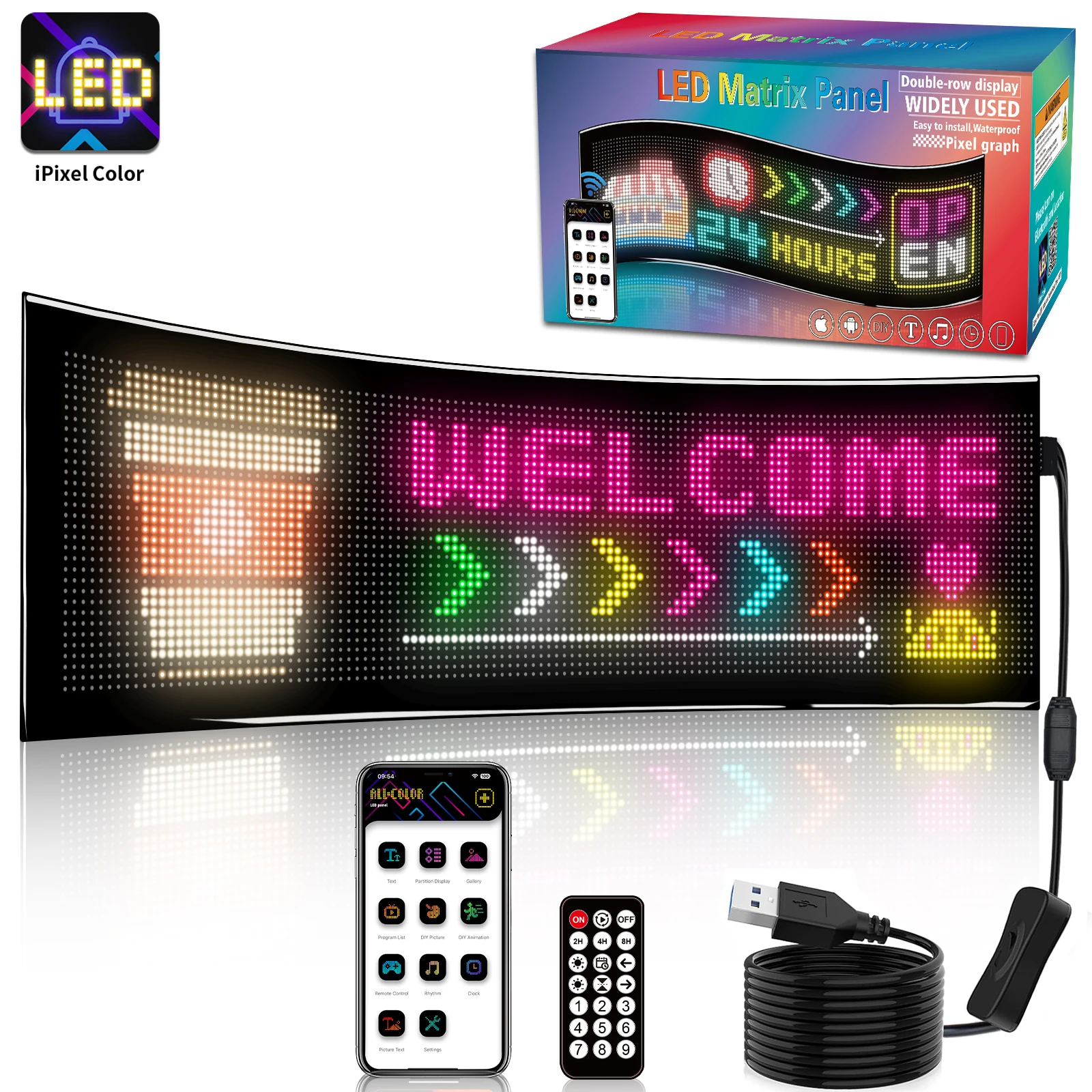 

Программируемая светодиодная матричная панель, гибкий экран, дисплей, анимация, прокрутка сообщений, автомобильный знак, управление через приложение для магазина, бара, вечеринки