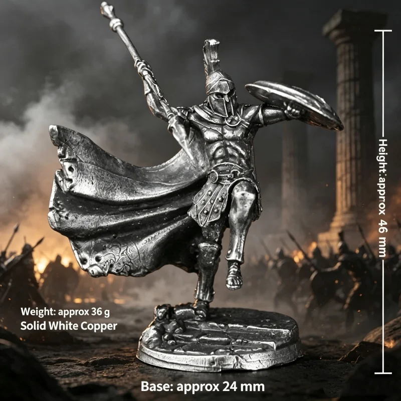 Spartan Warrior White Copper Metal Miniature Figure Ancient Greek Hoplite Tabletop Wargame Collectible Statue Gift for Hobbyist