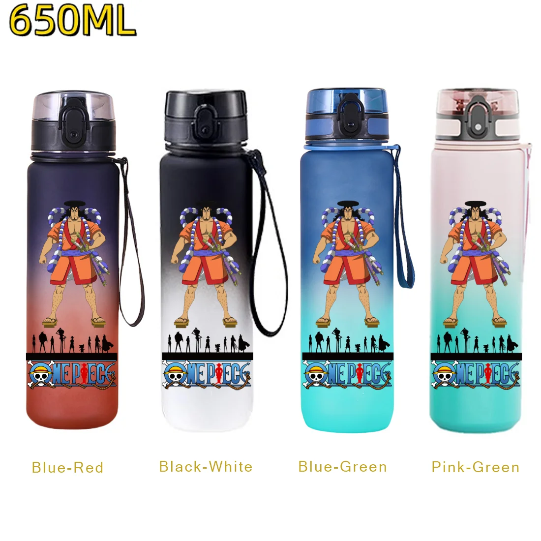 650ML ONE PIECE Luffy Zoro Sporttrinkflaschen Große Kapazität Sport-Fitness-Trinkflasche mit Klappdeckel Trinkwasserbecher Geschenk