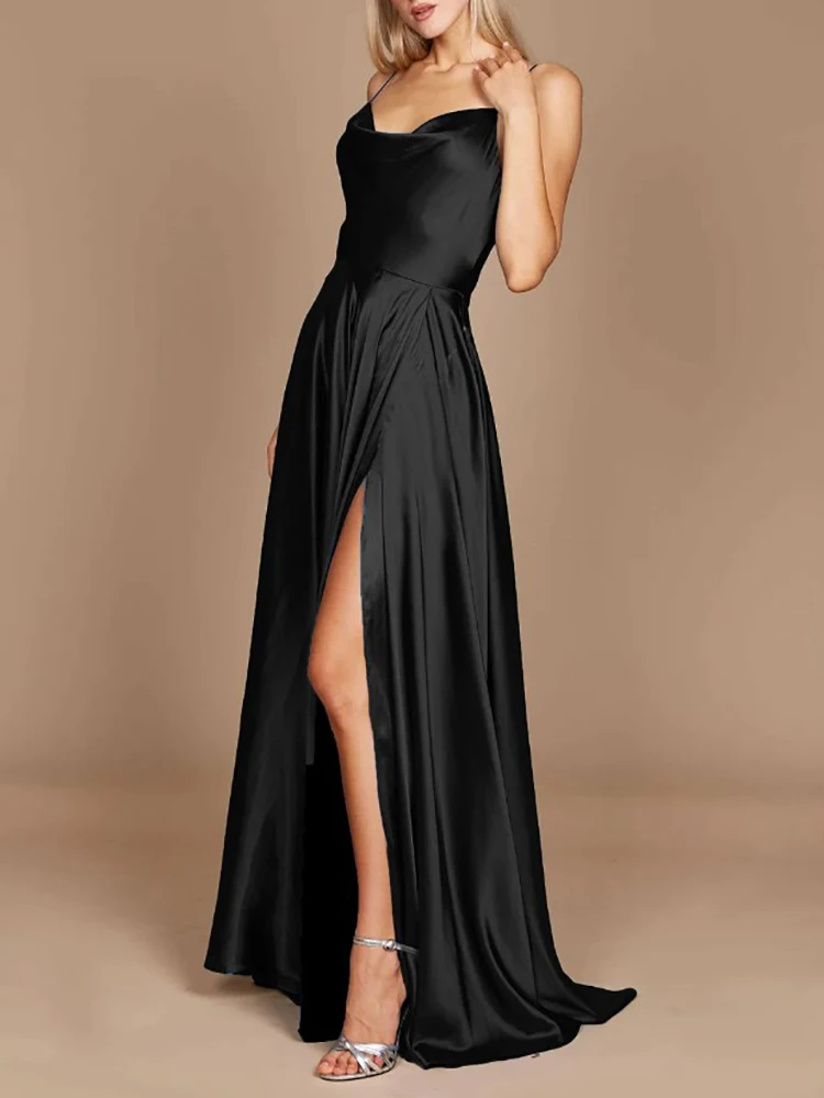 Vestidos de noite para mulher dama de honra Spaghetti Strap Backless Andar de comprimento Side Slit Ocasião Formal Prom Party Elegant New 2023