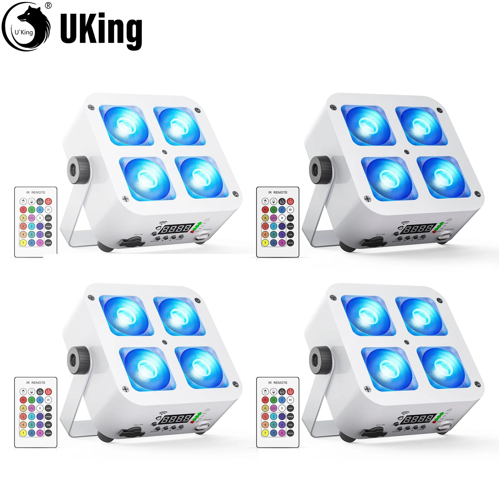

U'King 1/2/4Pcs Rechargeable RGBWA+UV 4-LED Par Light 4X15W White Square Uplight 5200mAh Battery DMX Stage Light For Wedding Bar