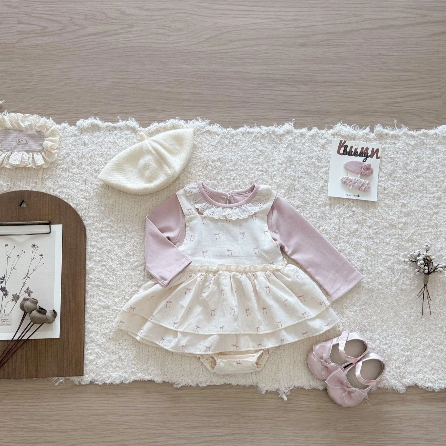 Spring and Autumn New Style Spring and Autumn Bow Cute Butt Suit Comfortable Sweet Princess Comfortable Kid Two Piece Set