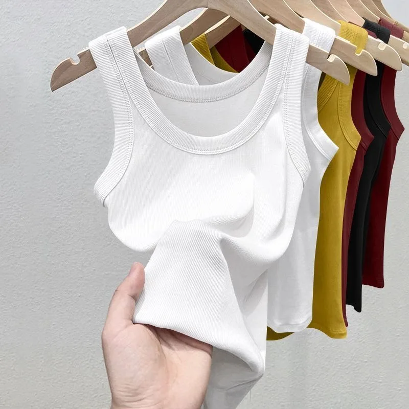 Women's Solid Round Neck RibbedTop Camisole Summer Basic Elastic Spaghetti Strap Top Lightweight Cool Base Shirt Sleeveless Vest