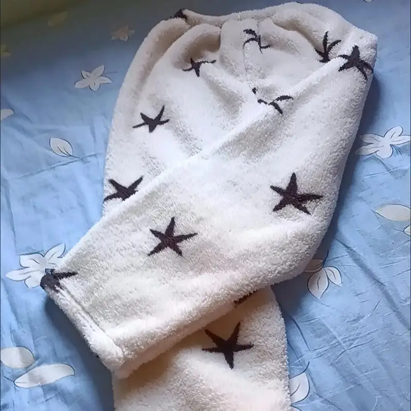 Celana Piyama Bulu Karang Anak Perempuan Pakaian Santai Tebal Longgar Motif Wanita Pakaian Rumah Beludru Musim Gugur Musim Dingin Pakaian Luar Kasual Baru