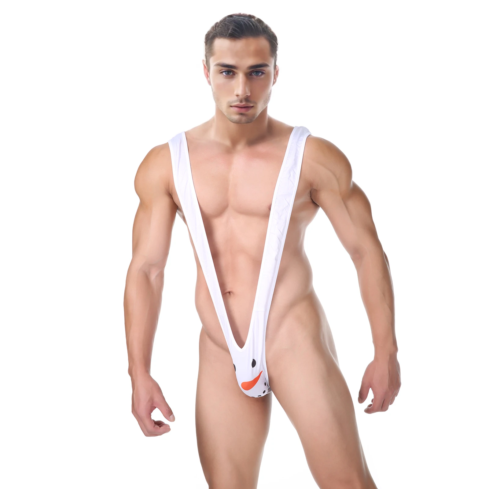 CLEVER-MENMODE Sexy Strap Underwear Men Mankini One Piece G String Thong Body Costume Snowman Christmas Bodysuit Lingerie