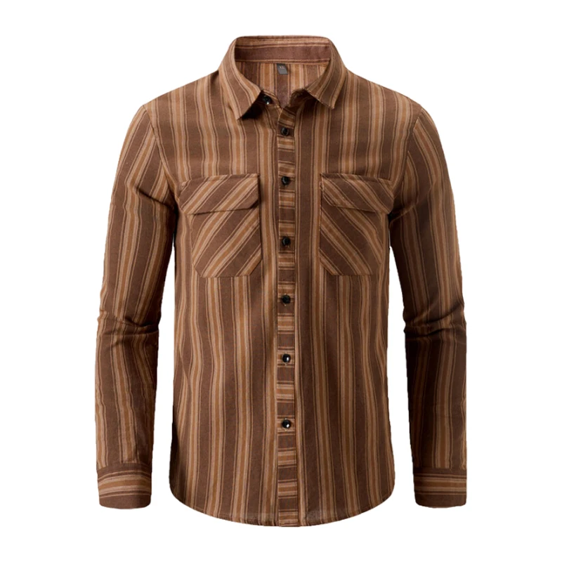 Outdoor striped long-sleeved shirt for men, suitable for daily casual wear, breathable and sweat-wicking top.