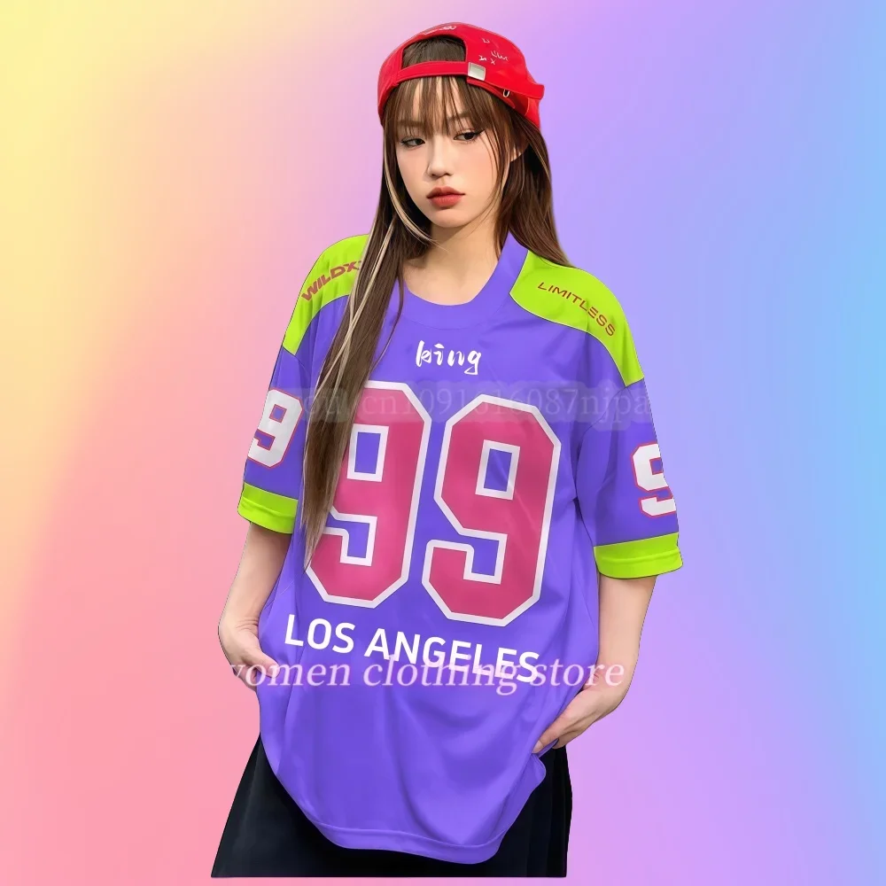 Women's Los Angeles No.99 Fashion Printed Round Neck T-shirt Summer Graphic T-shirt Baseball Jacket KING Sports T-shirt Women