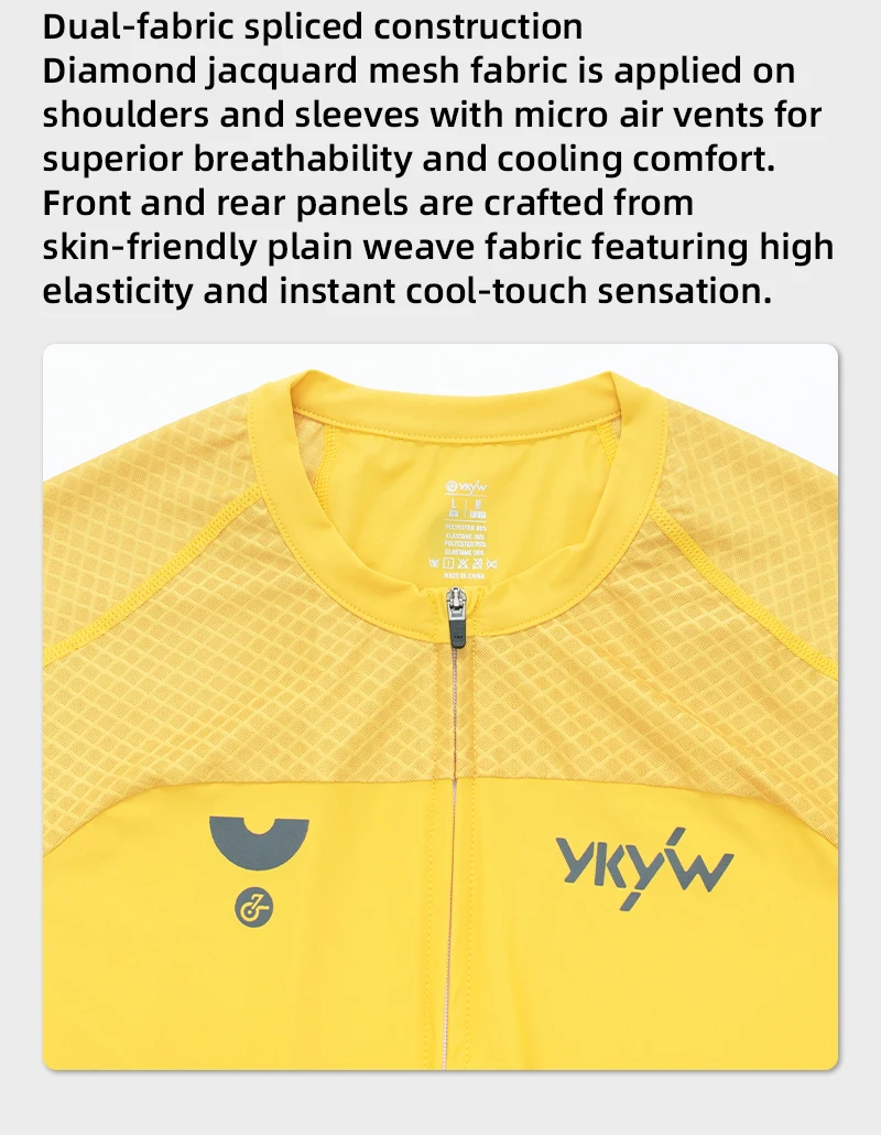 YKYWBIKE Herren Sommer-Radtrikot 3D-Schnitt Raglan-Ärmel Schnelltrocknend Atmungsaktiv Leichtes Rennrad-Trikot Hautfreundliches Oberteil – Detail 10